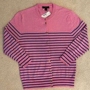 J.Crew Pink & Teal Striped Knit Cardigan Sweater